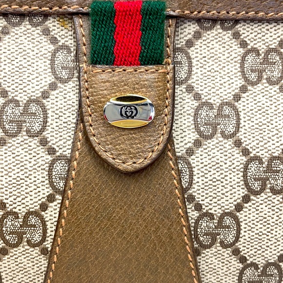 GUCCI SHERRI GG PATTERN MINI CLUTCH POUCH PVC BROWN EUC - Picture 6 of 11